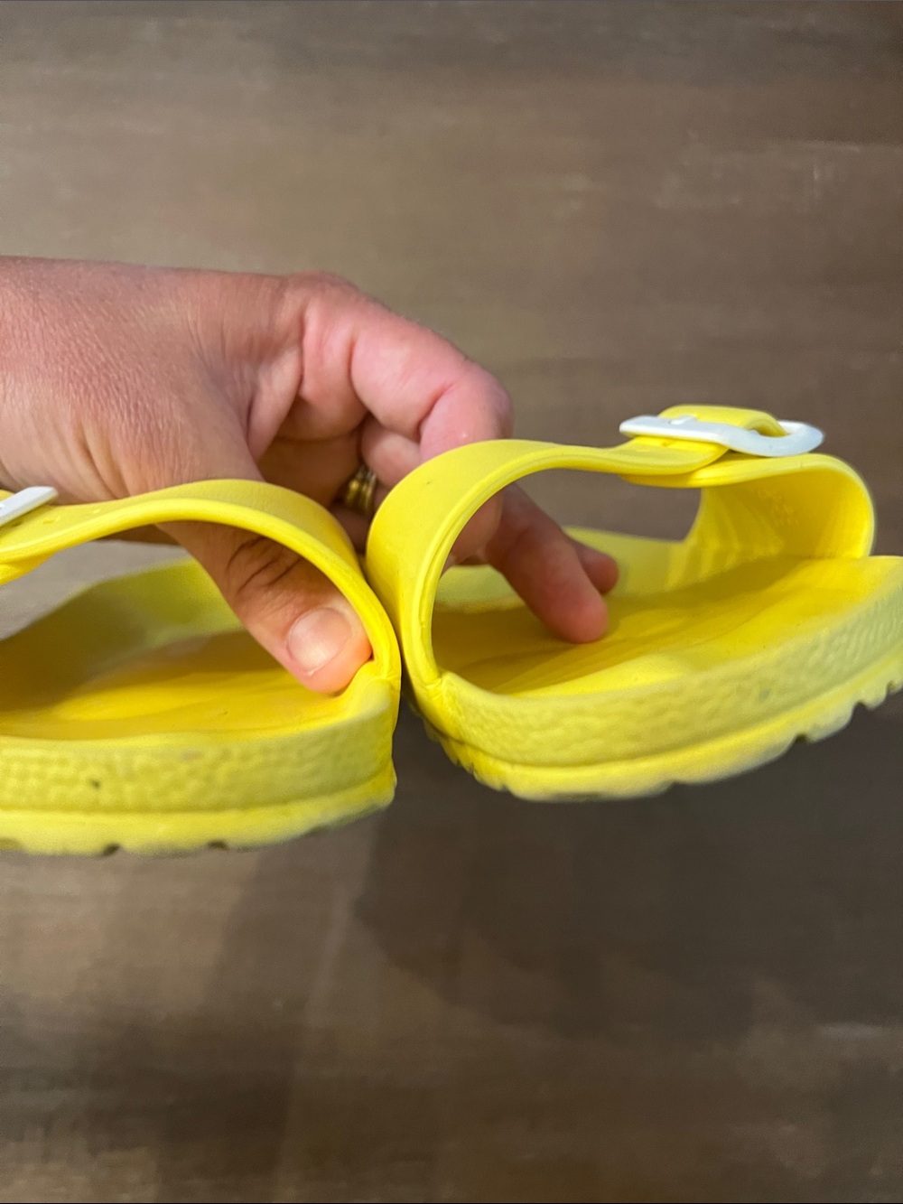 Birkenstock women’s Slide Sandals in Bright Yellow with White Buckles - Picture 7 of 11